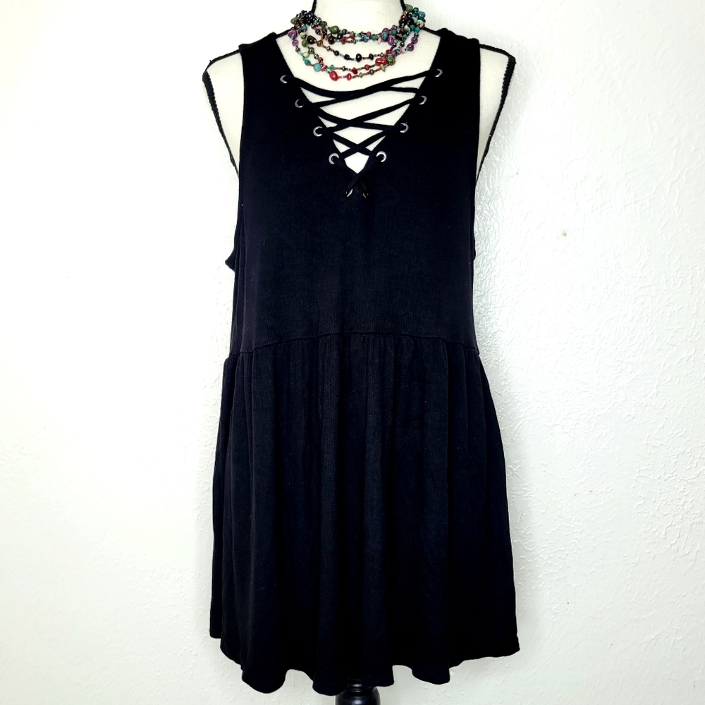 Sold Torrid Black Ribbed Tank Top (Size 1) babydoll style